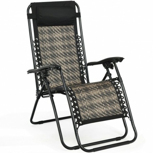 Folding Patio Rattan Zero Gravity Lounge Chair Recliner-Gray   - Lot 773