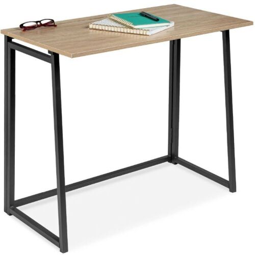 Folding Drop Leaf Office Desk w/ Wood Table Top, Back Shelf - 31.5in - Lot 787