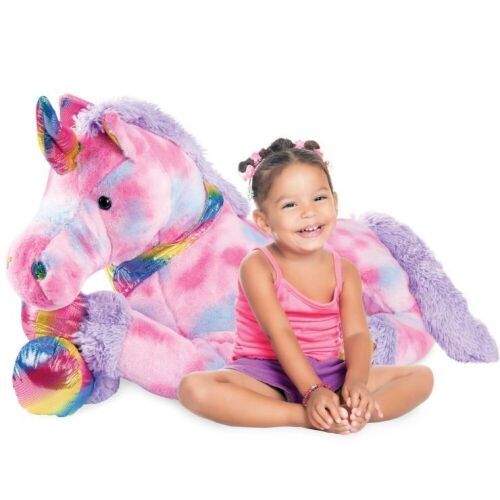 Kids Extra Large Life-Size Plush Rainbow Unicorn Stuffed Animal w/ Soft Fur - Lot 803
