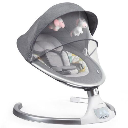 Baby Swing Electric Rocking Chair w/ Music Timer Mosquito Net Gray - Lot 885