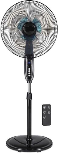 16in Adjustable Oscillating Standing Pedestal Fan w/ 7.5 Hour Timer, Double Blades, Remote Control, 3 Fan Modes, Front/Back Tilt, Black - Lot 893
