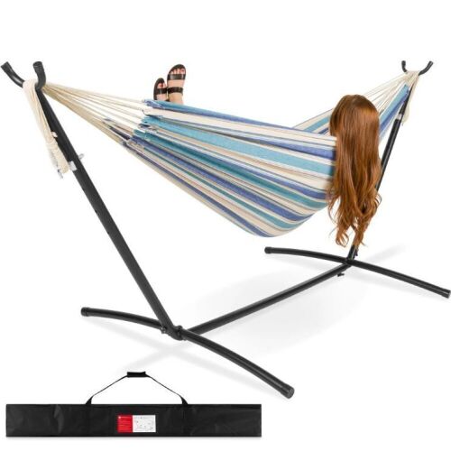 2-Person Brazilian-Style Double Hammock w/ Carrying Bag and Steel Stand - Lot 901