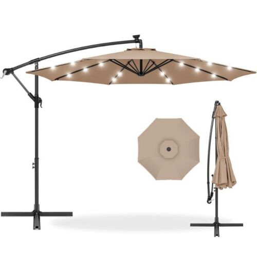 Solar LED Offset Hanging Patio Umbrella w/ Crank Tilt Adjustment - 10ft - Lot 903