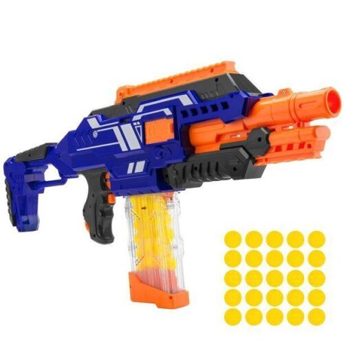 Electric Motorized Soft Foam Ball Rapid Fire Blaster Toy w/ 25 Balls, Easy Access Magazine - Lot 914