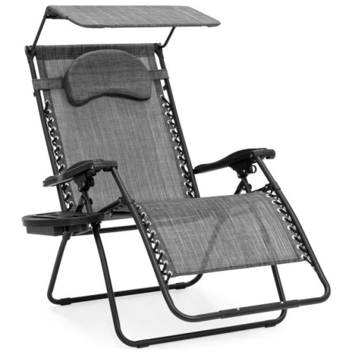 Oversized Zero Gravity Reclining Lounge Patio Chair w/ Folding Canopy Shade and Cup Holder - Lot 1021