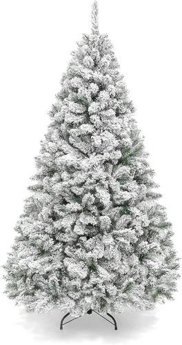 6ft Premium Snow Flocked Artificial Holiday Christmas Pine Tree for Home, Office, Party Decoration w/ 928 Branch Tips, Metal Hinges & Foldable Base - Lot 1024