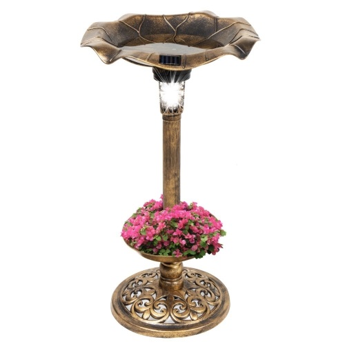 Solar Lighted Bird Bath w/ Planter  - Lot 1088