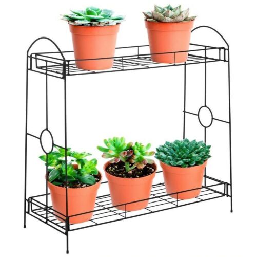 32in 2-Tier Metal Plant Stand Shelf - Lot 1106