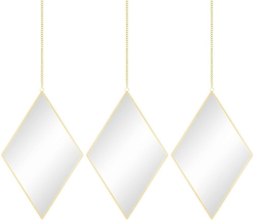 Decorative Diamond DIY Hanging Wall Mirrors with Chains, Set of 3, Copper - Lot 1120