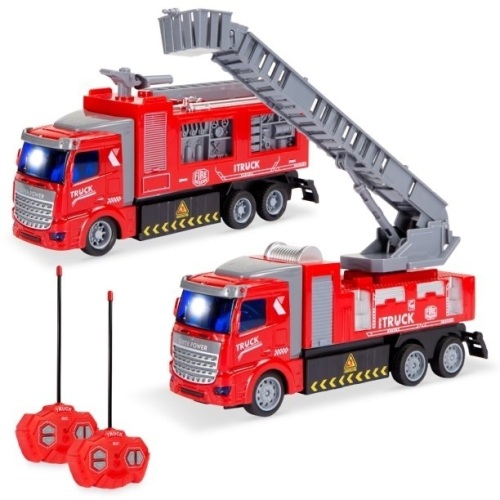 2-Pack Remote Control Fire Truck Toy RC Cars with LED Lights, 2 Controllers   - Lot 1130