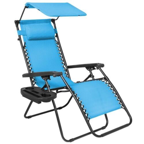 Folding Zero Gravity Recliner Patio Lounge Chair w/ Canopy, Side Tray - Lot 1148