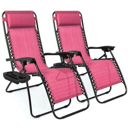 Set of 2 Adjustable Zero Gravity Patio Chair Recliners w/ Cup Holders - Lot 1154