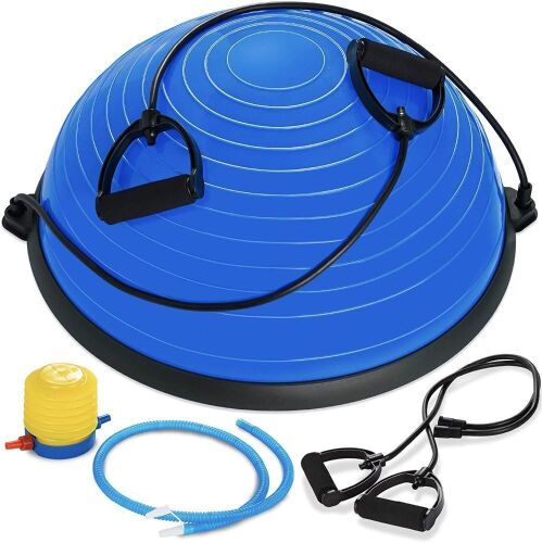 Half Ball Balance Trainer Yoga Exercise Fitness Platform w/ 2 Resistance Bands, Pump - Lot 1162