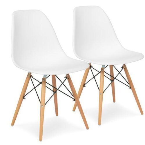 Set of 2 Mid-Century Modern Dining Arm Chairs w/ Molded Plastic Shell - White - Lot 1191