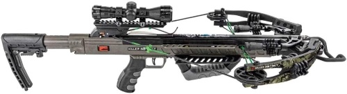 Killer Instinct MSCKI-1104 Boss 405 Dead Silent Deer Hunting Crossbow with Scope, Quiver, Rope Cocker, and 3 Bolts Pro Package, Camo. Appears New with Open Box - Lot 44
