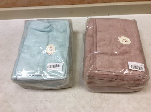 Lot of (2) JMD TEXTILE Quick-Dry 100% Combed Cotton Bathroom Jacquard Towels, 6-Peice Set, Coffee & Light Blue  - Lot 109