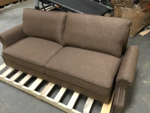 Brown 2 Cushion Couch, Needs to Be Reassembled, Missing Legs - E-Comm Return - Lot 111