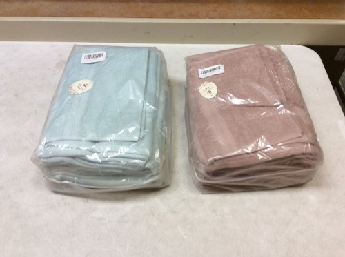 Lot of (2) JMD TEXTILE Quick-Dry 100% Combed Cotton Bathroom Jacquard Towel Sets, Fade-Resistant 6 pc，Light Blue & Coffee - Appear New  - Lot 120