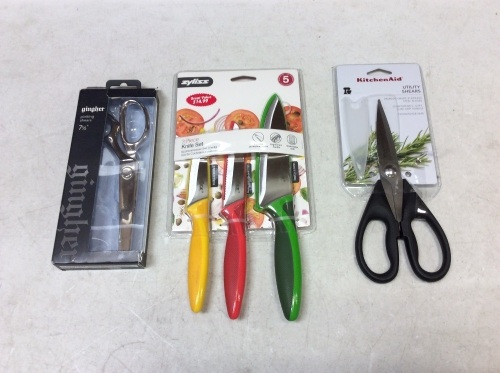 Lot of KitchenAid Utility Shears, 3 Piece Knife Set, and Pinking Shears - Appear New  - Lot 132