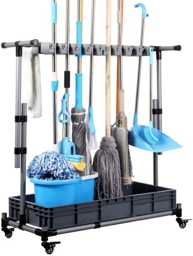Broom, Mop, Cleaning Tool Storage Cart on Wheels - Appears New - Lot 202