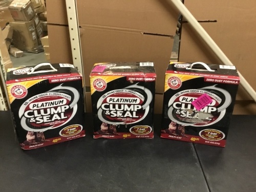 Lot of (3) Arm & Hammer Platinum Clump & Seal Multi-Cat Litter, 40lbs - E-Comm Return, Small Holes in Bags - Lot 213