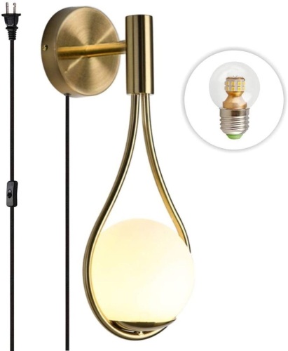 Lot of (2) BOKT Modern Glass Wall Lamp Gold Glass Globe Wall Mounted Sconces with On/Off Switch. Appear New - Lot 243