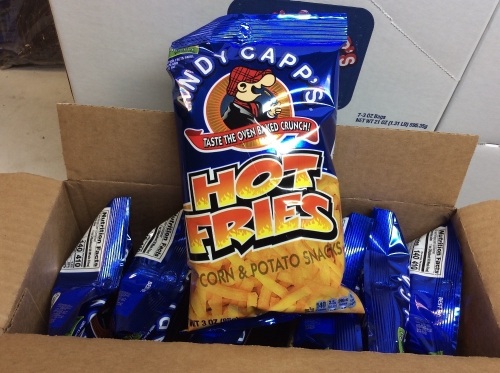 Lot of (4) Cases of Andy Capp's Hot Fries, Best By 07/14/21, 3 oz Bags, 7 Per Case - Appear New - Lot 287