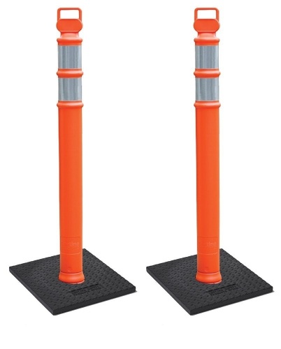 Cortina EZ Grab Delineator 45" Post, 3" Hip Collars with 10 lb Base, 03-747RBC-2, Orange, 2 Pack - E-Comm Return, Appears New   - Lot 290