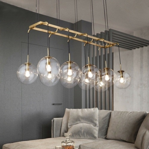 Modern Multi Light Clear Glass Chandelier Brass Globe Pendant. Appears New - Lot 311