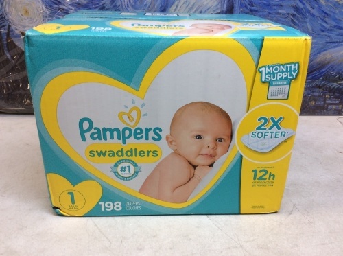 Pampers Swaddlers Baby Diapers, Size 1, 198 ct - New/Unopened - Lot 328