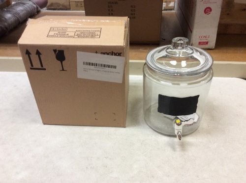 Anchor Hocking Heritage Hill 2 gal Glass Beverage Dispenser with Chalkboard Decoration, Chalk and Spigot - New - Lot 349