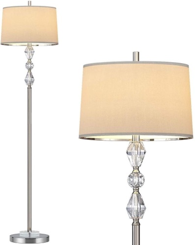 OYEARS  Modern 62” Crystal Stacked Ball Floor Lamp, Polished Steel Chrome, White Fabric Shade - New  - Lot 433