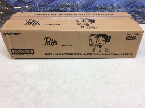 Puffs Ultra Soft Tissues, 10 Boxes of 52 2-Ply Facial Tissues - New  - Lot 444