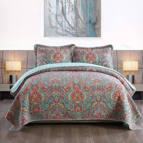 NEWLAKE European Gorgeous Floral Pattern, Cotton Queen Size Bedspread Quilt Sets - E-Comm Return, Appears New   - Lot 450