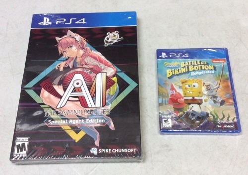 Lot of (2) PS4 Games, AI The Somnium File Special Agent Edition & SpongeBob Squarepants Battle For Bikini Bottom Rehydrated - New - Lot 460