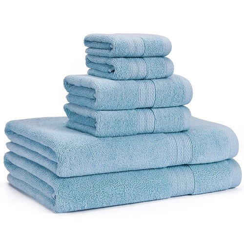 Lot of (2) JMD TEXTILE Quick-Dry 100% Combed Cotton Bathroom Jacquard Towels, 6-Peice Set, Light Blue - New  - Lot 477