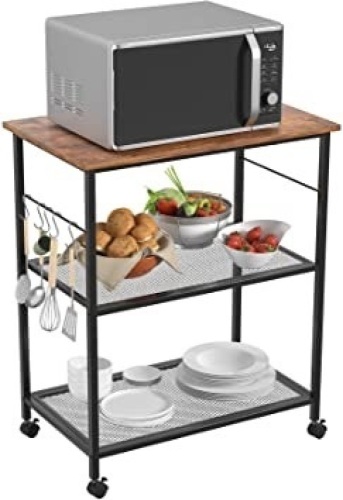 Homfio Kitchen Microwave Cart, 3-Tier with Wheels and 5 Hooks - Appears New - Lot 482