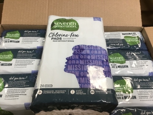 Seventh Generation Chlorine-Free Maxi Pads, Regular Absorbency, 24ct, 12 Packs - New - Lot 514