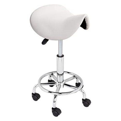 Adjustable Salon Stool Hydraulic Saddle Rolling Chair White - E-Comm Return, Appears New  - Lot 515