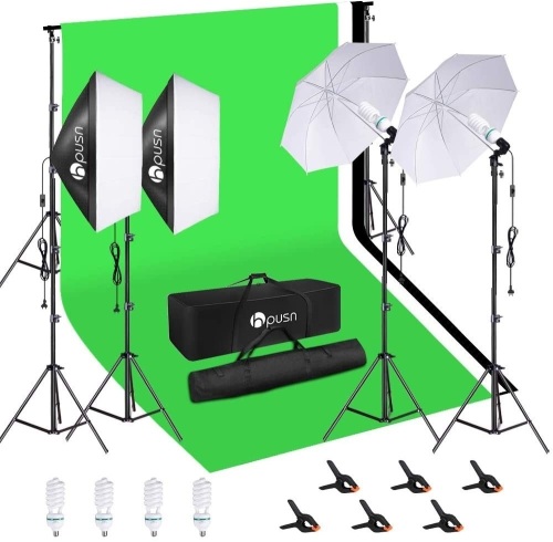 HPUSN Softbox Continuous Lighting Kit Professional Studio Photography with 8.5ft x 10ft Background Support System,2 Reflectors 20x28 Inch,E27 85W 5500K Umbrellas for Portrait and Other Photography - Appears New   - Lot 529
