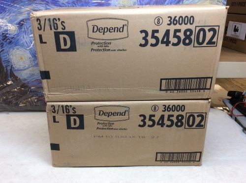 Lot of (2) Cases of Depend Incontinence Protection with Tabs, Maximum Absorbency, L, 48 Count - New  - Lot 652