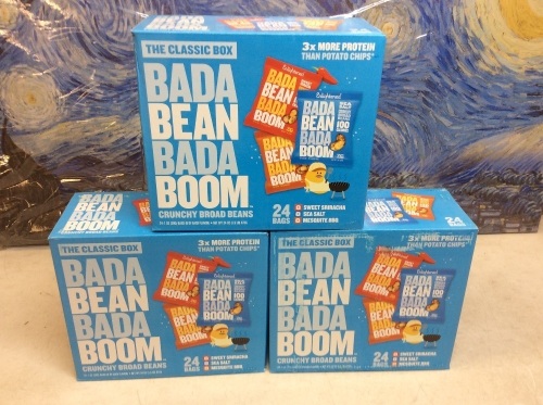 Lot of (3) Bada Bean Bada Boom The Classic Box Variety Pack, Crunchy Roasted Broad Bean Snacks,1 Ounce, 24 Ct - Appear New  - Lot 656