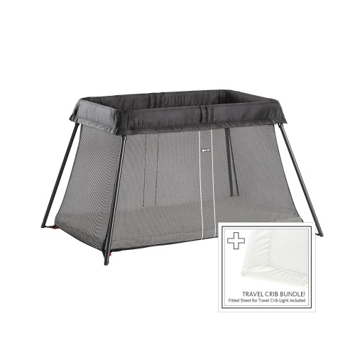 BabyBjörn Travel Crib Light - Black + Fitted Sheet Bundle Pack, One Size - New  - Lot 686