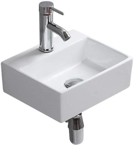 Wall Mounted Bathroom Square Basin Sink without Overflow Hole White Ceramic, Sink Only - Appears New  - Lot 723