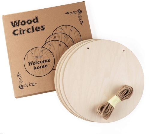 Case of (34) ilauke 12" Unfinished Wooden Circles with Jute Twine, 1/8 Inch Thick, 4 pcs - New  - Lot 732