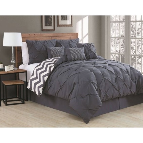 Ella Pinch Pleat 7pc Comforter Set, Queen, Charcoal - Appears New  - Lot 737