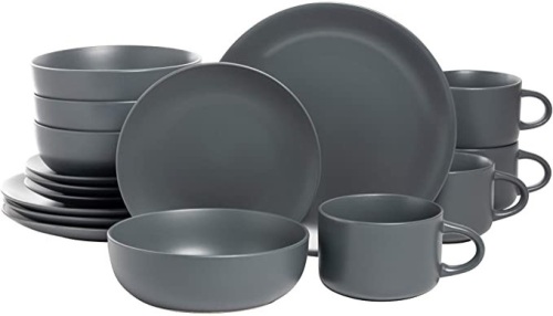 10 Strawberry Street Wazee Matte Coupe Dinnerware Set, 16 Pc, Charcoal Gray - Appears New    - Lot 847