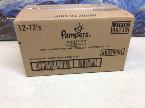 Pampers Sensitive Perfume Free Baby Wipes, 8 Pop-Top Packs & 4 Rfill Packs - New/Unopened - Lot 884