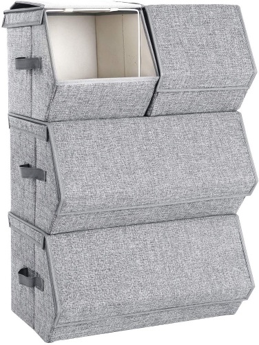 Cae of (2) SONGMICS Stackable Storage Boxes With Lids, Set of 4, Grey URLB22GY - New  - Lot 896