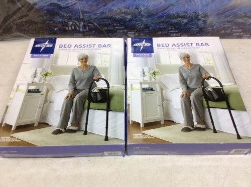 Lot of (2) Medline Bed Assist Bar With Storage Pocket, Height Adjustable - Appear New - Lot 914